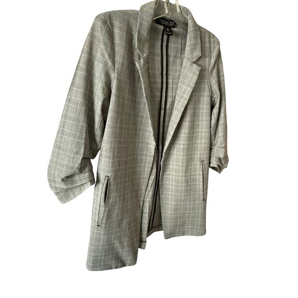 Rachel Zoe Plaid Glen Check Longline Blazer Ruched Sleeve Size Small EUC - Picture 7 of 7